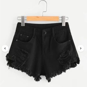 Never Worn Black Jean Distressed Frayed High Rise Cut-Out Shorts